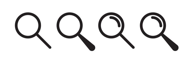 Black loupe icon set. magnify glass vector symbol. search magnifier lens sign. inspect magnifying glass icon.