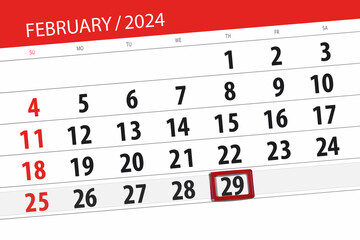 Calendar 2024, deadline, day, month, page, organizer, date, February, thursday, number 29