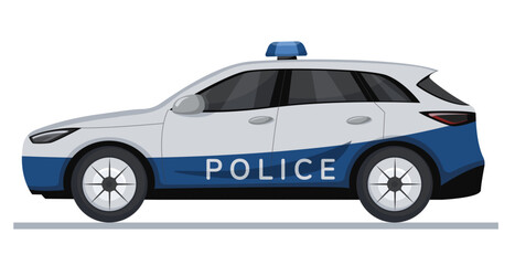 Police car. Side view, vector illustration in flat style