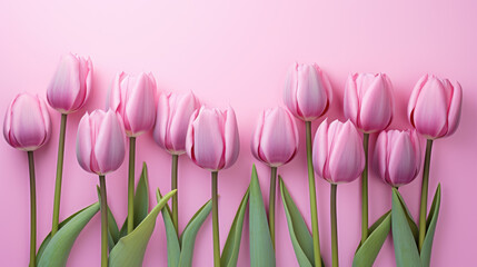 Serene Array of Pink Tulips Against a Pastel Background