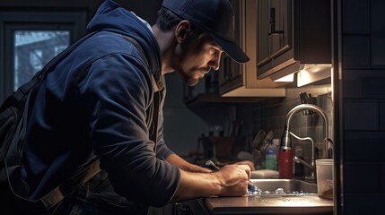 Repair, plumbing, maintenance, skilled technician, illuminated, household, efficient, water fix. Generated by AI.