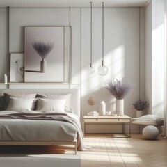 Minimalist bedroom with hints of lavender