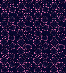 Seamless vector abstract pattern in the form of contour pink flowers on a blue background