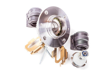 hub, support, car, pads, bracket. a set for repairing the front suspension of cars. close-up. On a...