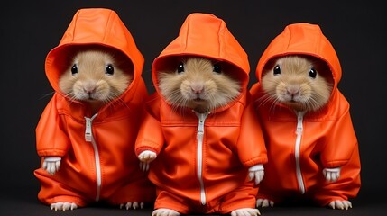 Cute hamsters dressed in vibrant red costumes, adorable small pets in vibrant attire