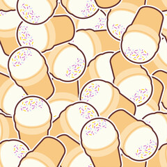 Ice cream in waffle cup pattern seamless. Sweets background. Ornament of kids fabric
