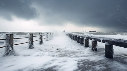 A sea storm in winter. The chilling view of the sea. The force of nature. Cataclysms. Banner. background