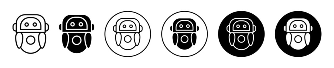 Intelligent tactical bot robot face head simple icon symbol. cyborg owl illustration black and white color