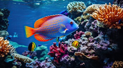 Naklejka na ściany i meble Underwater spectacle, marine biodiversity, tropical fish, vibrant coral, aquatic beauty, marine life diversity. Generated by AI.