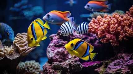 Naklejka na ściany i meble Underwater beauty, marine biodiversity, tropical fish, vibrant coral, aquatic paradise, marine ecosystem diversity. Generated by AI.