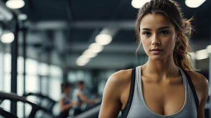 Fototapeta na wymiar Dynamic Fitness: Young Sporty Woman Engaged in Gym Workout Session