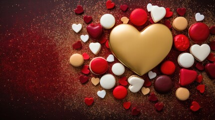 Obraz premium Delicious macarons Valentine's Day theme background Sweet romantic gift with copy space.