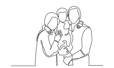 Happy Family single continuous line drawing of A happy family with one child. isolated on a white background. Vector illustration.
