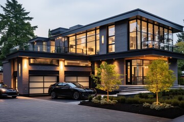 Fototapeta na wymiar Luxury modern villa. House in modern style with garage