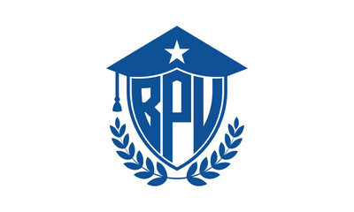 BPU three letter iconic academic logo design vector template. monogram, abstract, school, college, university, graduation cap symbol logo, shield, model, institute, educational, coaching canter, tech