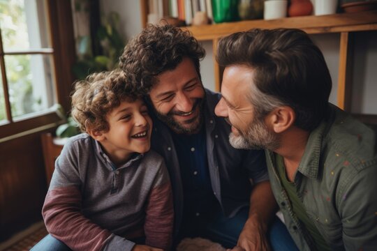 Portrait Of A Happy Male Gay Couple With Child At Home