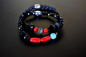 Two black beaded bracelets