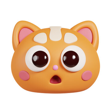 Face of Ginger Cat Emoticon Icon and Symbol  isolated. Cute Cartoon Animal Head. 3D Render Illustration