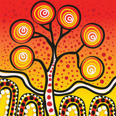 Aboriginal vector art that reflects nature's beauty in bright colors