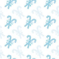 Blue and White Peppermint Candy Cane Sticks Vector Seamless Pattern. Festive Xmas Wrapping Paper or Scrapbooking