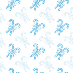 Blue and White Peppermint Candy Cane Sticks Vector Seamless Pattern. Festive Xmas Wrapping Paper or Scrapbooking