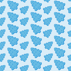 Blue Xmas Sweets Seamless Pattern for Christmas Holiday Scrapbooking or Gift Wrapping Papers. Xmas Texture with Pine Tree Cookies or Biscuits for New Year