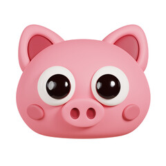 Pig Face Emoticon Icon and Symbol Isolated. Cute Cartoon Animal Head. 3D Render Illustration