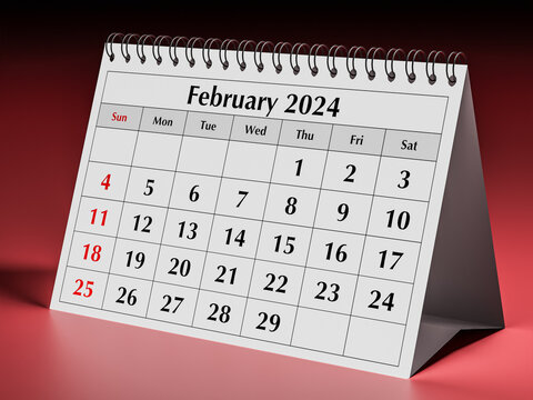 February 2024 calendar. One page of the annual business desk monthly calendars