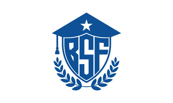 BSF three letter iconic academic logo design vector template. monogram, abstract, school, college, university, graduation cap symbol logo, shield, model, institute, educational, coaching canter, tech