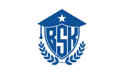 BSK three letter iconic academic logo design vector template. monogram, abstract, school, college, university, graduation cap symbol logo, shield, model, institute, educational, coaching canter, tech