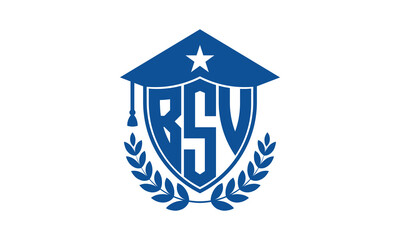BSV three letter iconic academic logo design vector template. monogram, abstract, school, college, university, graduation cap symbol logo, shield, model, institute, educational, coaching canter, tech