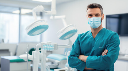 Portrait of male dentist in clinic
