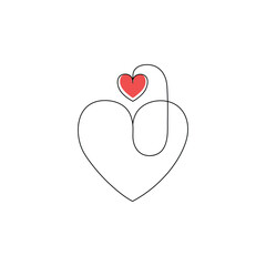 Continuous one-line heart-shaped drawing and love-shaped single-line art illustration 