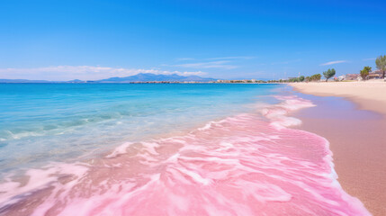 Beach with pink sand, clear sunny weather