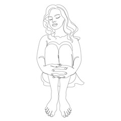 Feminine silhouette in modern continuous line style. The girl is slim and beautiful. Lady suitable for aesthetic decoration, posters, stickers, logo. Vector illustration.