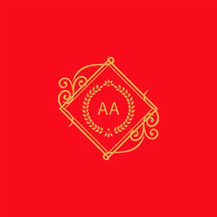 AA initial Letter royal gold floral monogram antique vintage style luxury logo design 