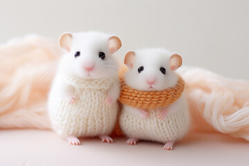 cute chubby little baby Hamsters wearing tightly knit