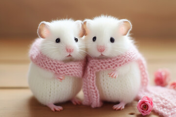cute chubby little baby Hamsters wearing tightly knit