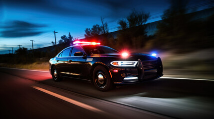 Police car with flashing strobes in the night