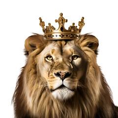 Kingly lion with crown: close-up, regal half-length, Isolated on Transparent Background, PNG