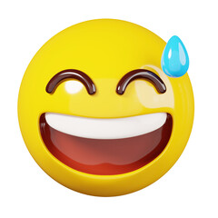 Grinning Face with Sweat Emoticon isolated. Emoji icon and emoticon faces. 3D Illustration 