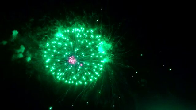 Best beautiful color fireworks in night sky. Slow motion. Sparks, outdoor, show, event, party, festive, holiday, effect, bright, light, flash, shiny, fun, dark, glow, view, display, hd. ProRes 422 HQ.