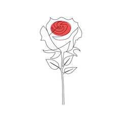 Continuous one-line rose flower drawing and single outline vector art illustration
