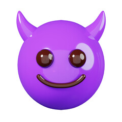 Smiling with horns, devil emoticon isolated. Emoji icon and emoticon faces. 3D Illustration 