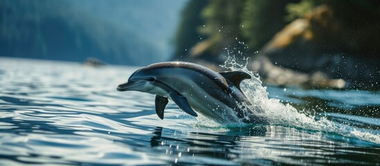 Dolphin leaping in BC waters.