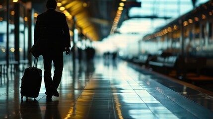 Silhouette of People Travel, walking with luggage in train station - Powered by Adobe