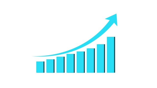 Rising up arrow on chart graph animated icon on white background, Increase sales in business flat cartoon 4K video, Infographic growth 2D object animation