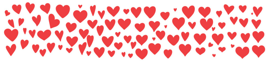 Large set of hand drawn red hearts.  Big collection of red hearts isolated on white background. Hand drawn vector art.