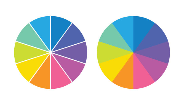 Ten part of color wheel. this color system is used by artists. color scheme. Complementary colors. Vector graphic, isolated background.