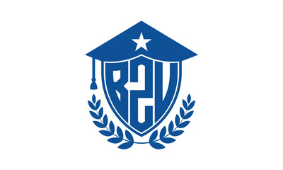 BZU three letter iconic academic logo design vector template. monogram, abstract, school, college, university, graduation cap symbol logo, shield, model, institute, educational, coaching canter, tech